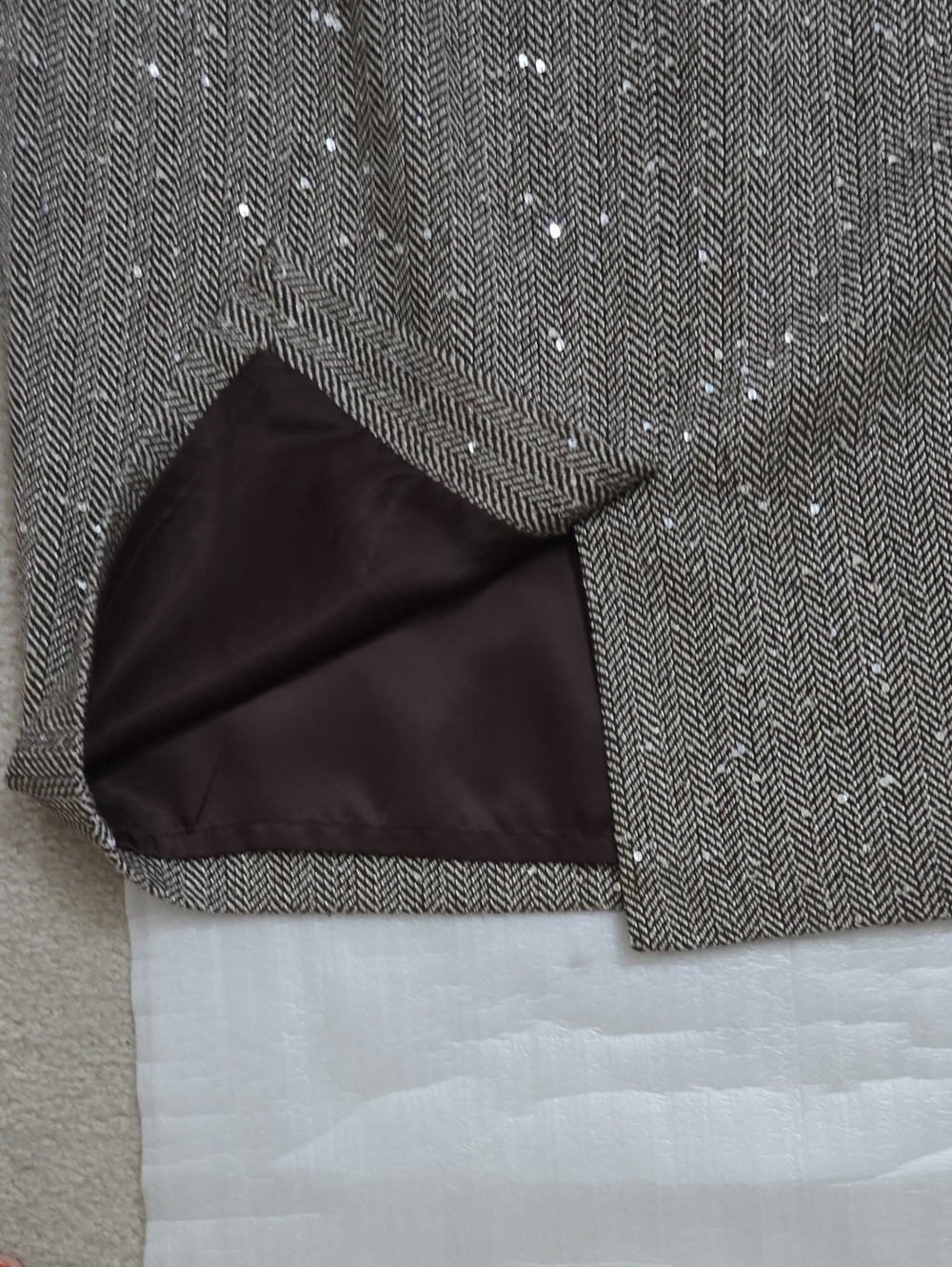 Brooks Brothers Brown and White Herringbone Pencil Skirt With Sparkle - Picture 8 of 9
